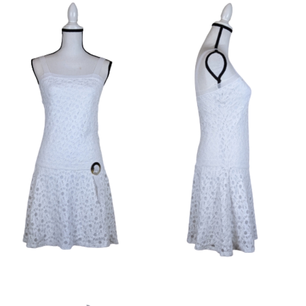 NWOT DONNA Vintage Drop Waist Lace Dress White